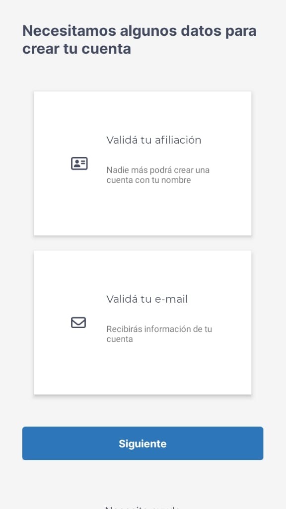 Pantalla de registro